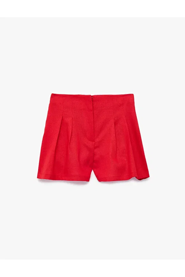 Детские шорты для девочек льняные Elastic high waist pleated linen shorts Koton, Red — фото 3