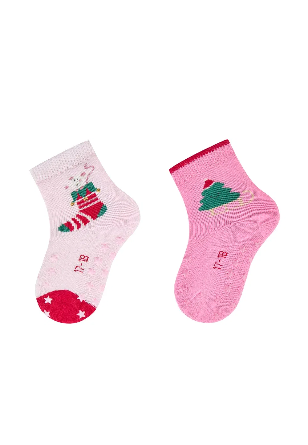 Abs krabbelsocken 2er Pack nikoluasstrumpf und tannenbaum - носки-кроссовки Sterntaler, Rosa