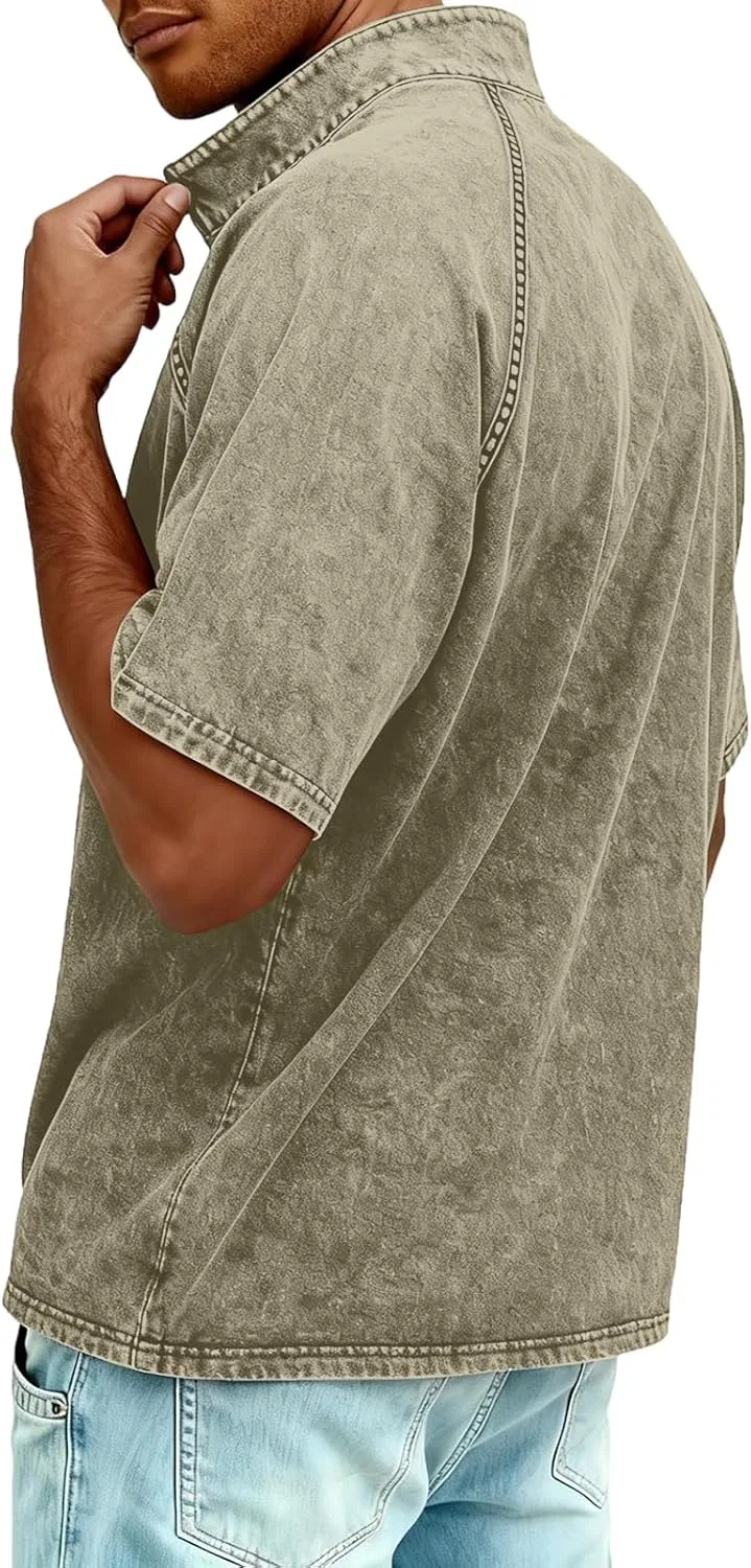 Мужская футболка с полузамком и потертостями, Khaki — фото 4