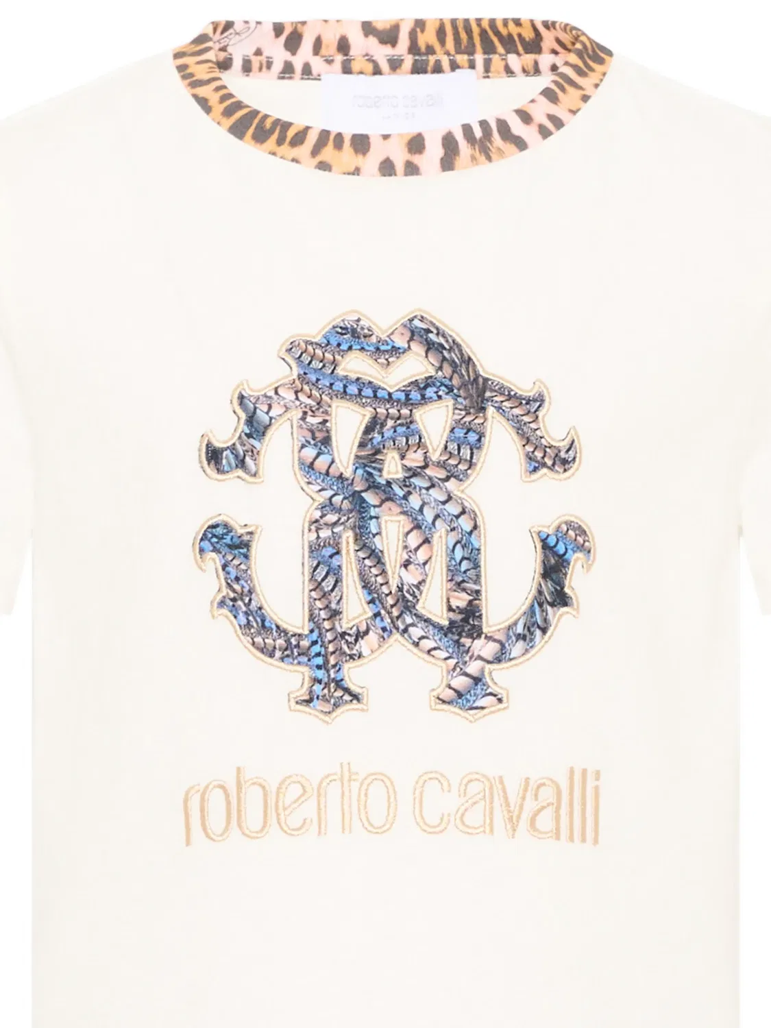 Футболка с леопардовым принтом и логотипом Roberto Cavalli Junior, нейтральные цвета — фото 3