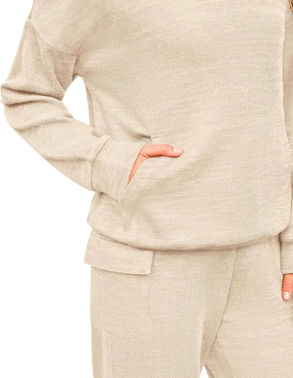Женский комплект из худи и штанов, Oversized Hoodie, бежевый — фото 3