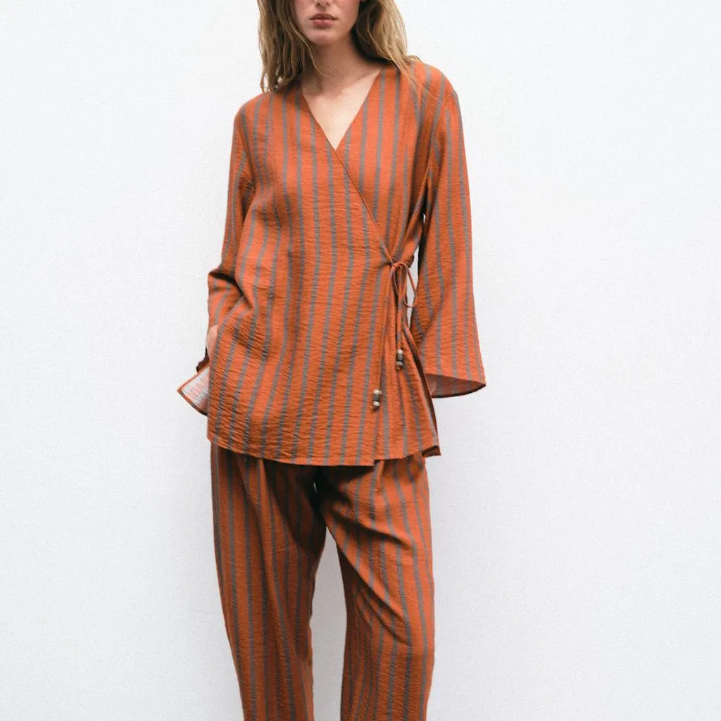Женская рубашка с V-образным вырезом Dark Orange ZARA, Dark Orange — фото 4