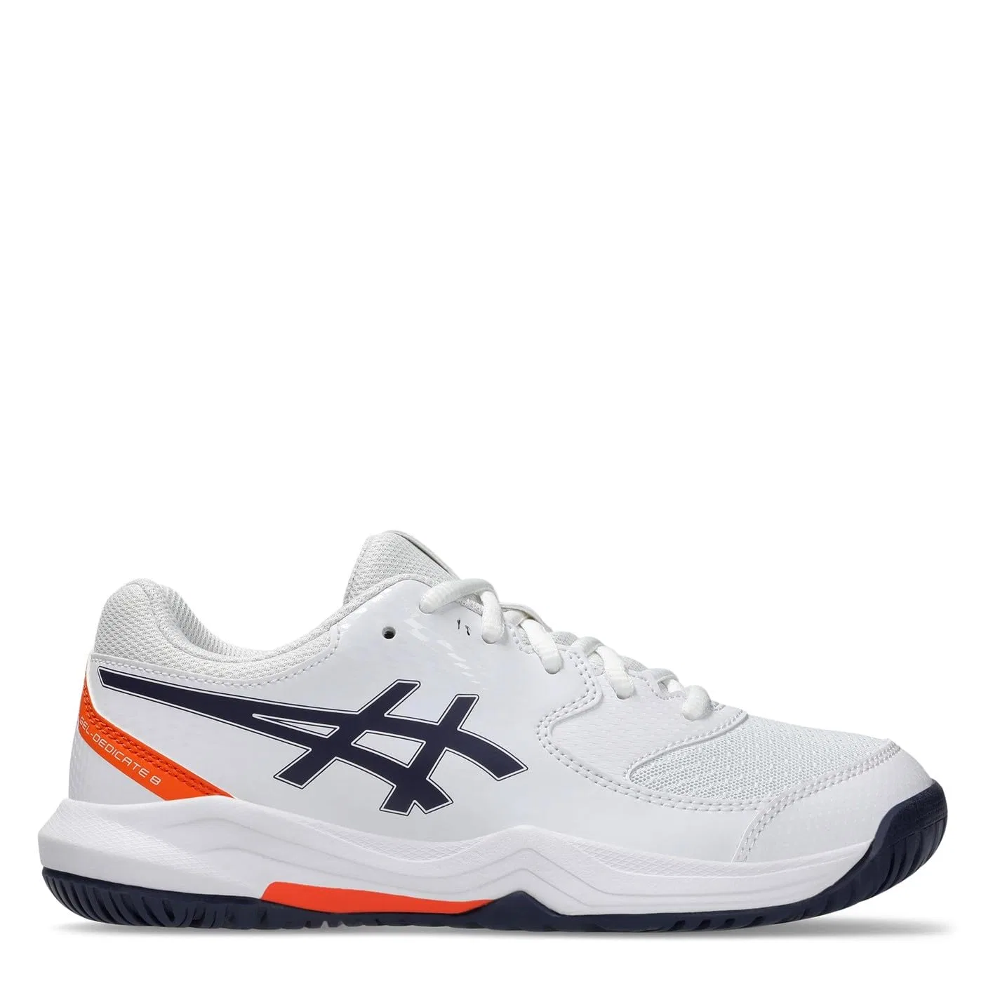Детские кроссовки для мальчиков с полосками Gel-dedicate 8 GS ASICS, White Indigo Fog