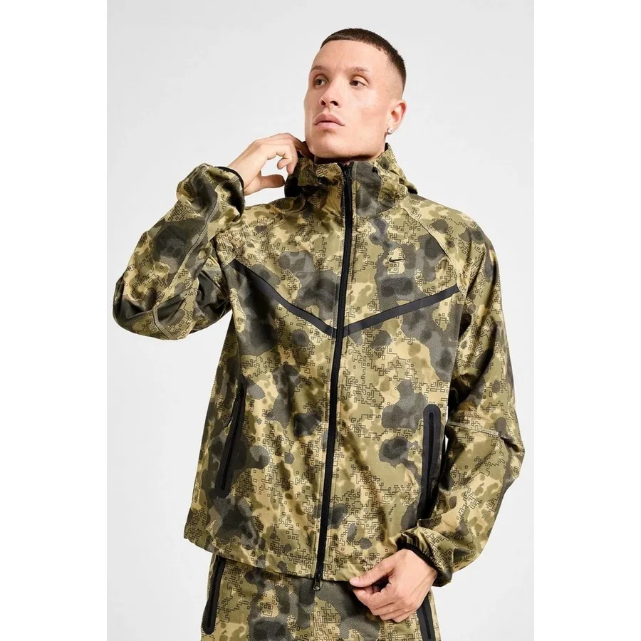 Мужской свитшот с капюшоном и принтом Tech Fleece Full Zip Windrunner Hoodie Nike, Хаки/Зеленый