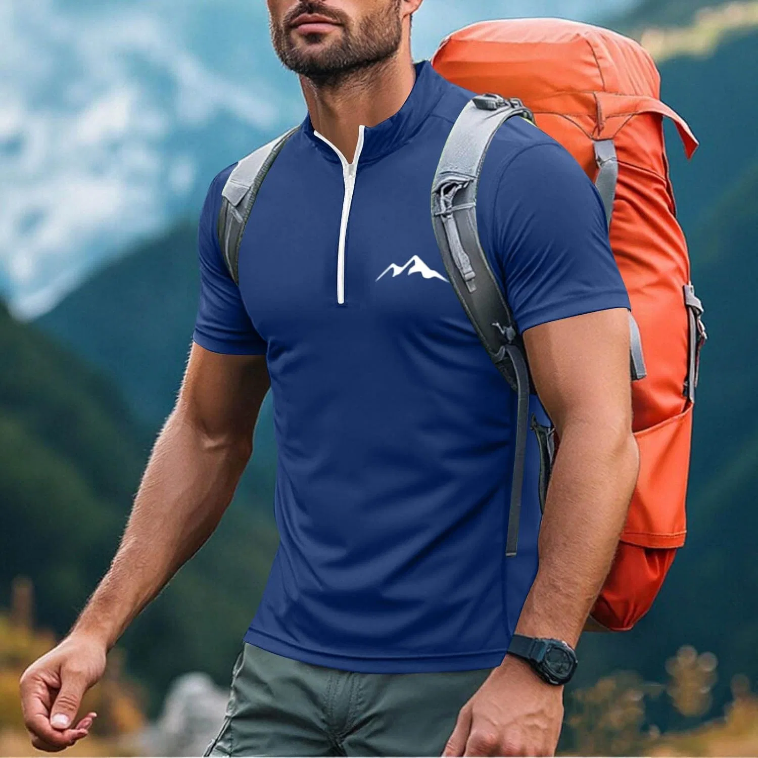 Мужская дышащая футболка с четвертью молнией Golf, Dark Blue — фото 3