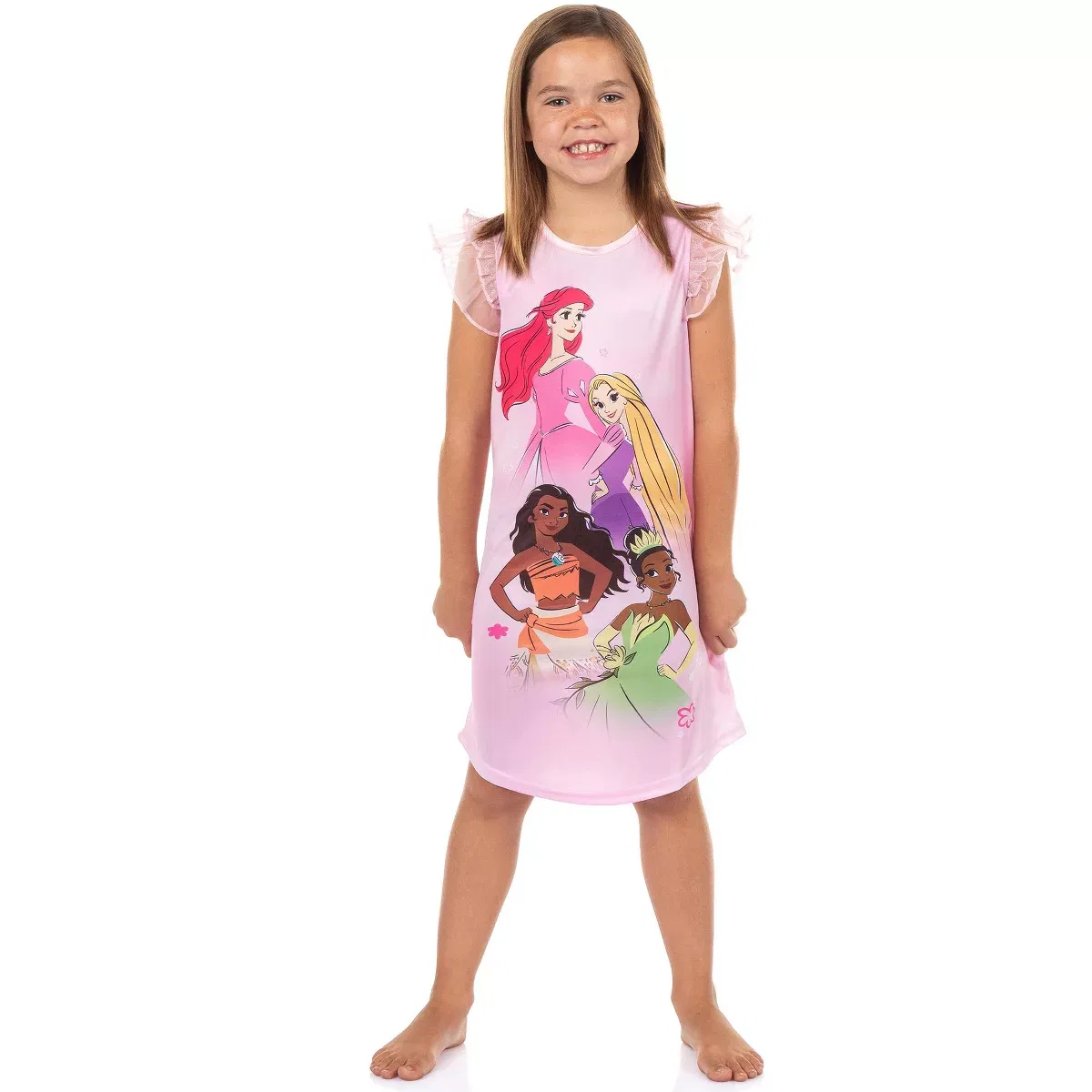 Детская ночная рубашка для девочек с принтом Disney Princess Ruffle Sleeve Sleepwear, Disney, Pink