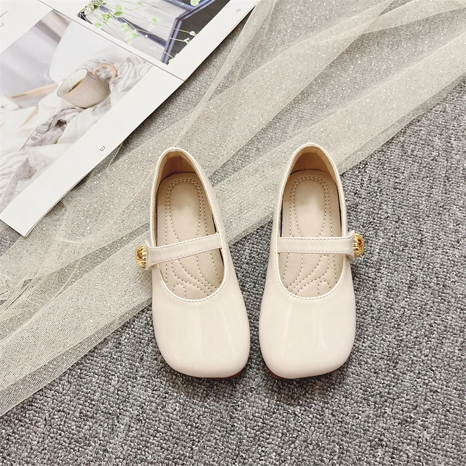 Детские туфли для девочек с принтом, модель Girls' Leather Shoes, бренд, Red — фото 2