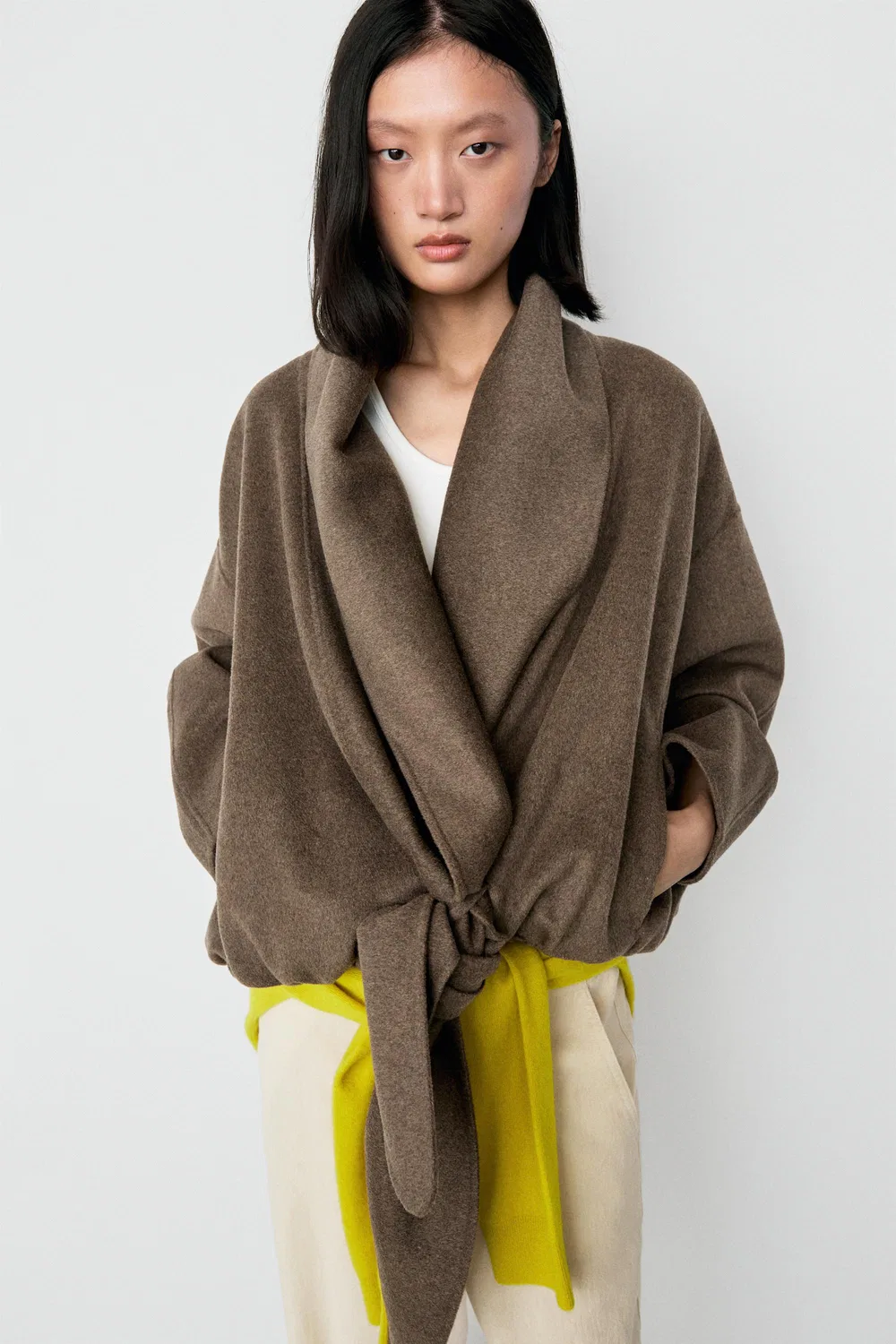 Куртка Massimo Dutti, из меланжевой шерстяной смеси, Mole Brown — фото 3