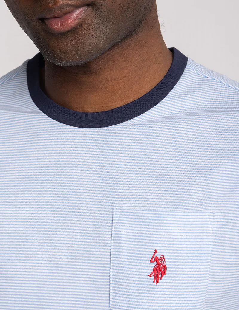 Футболка U.S. Polo Assn Yarn Dye Stripe Jersey With Pocket, светло-голубой — фото 3