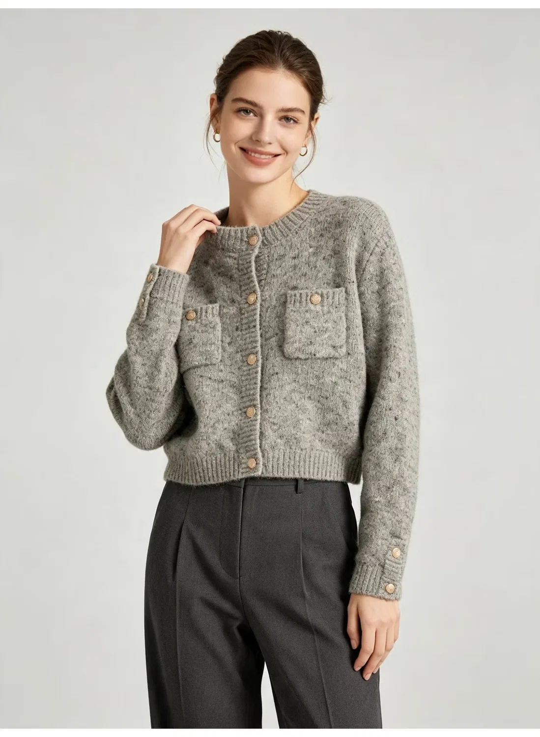 Кардиган укороченный вязаный с длинным рукавом Zara, серый