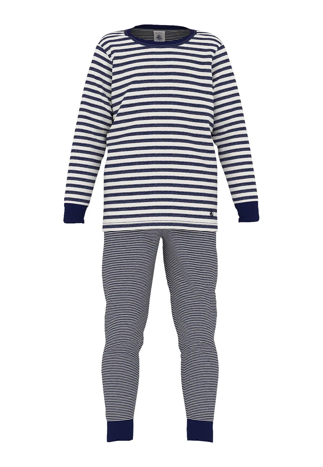 Детский пижамный комплект в полоску из трикотажа - пижамный комплект Petit Bateau, Soir Milk — фото 4