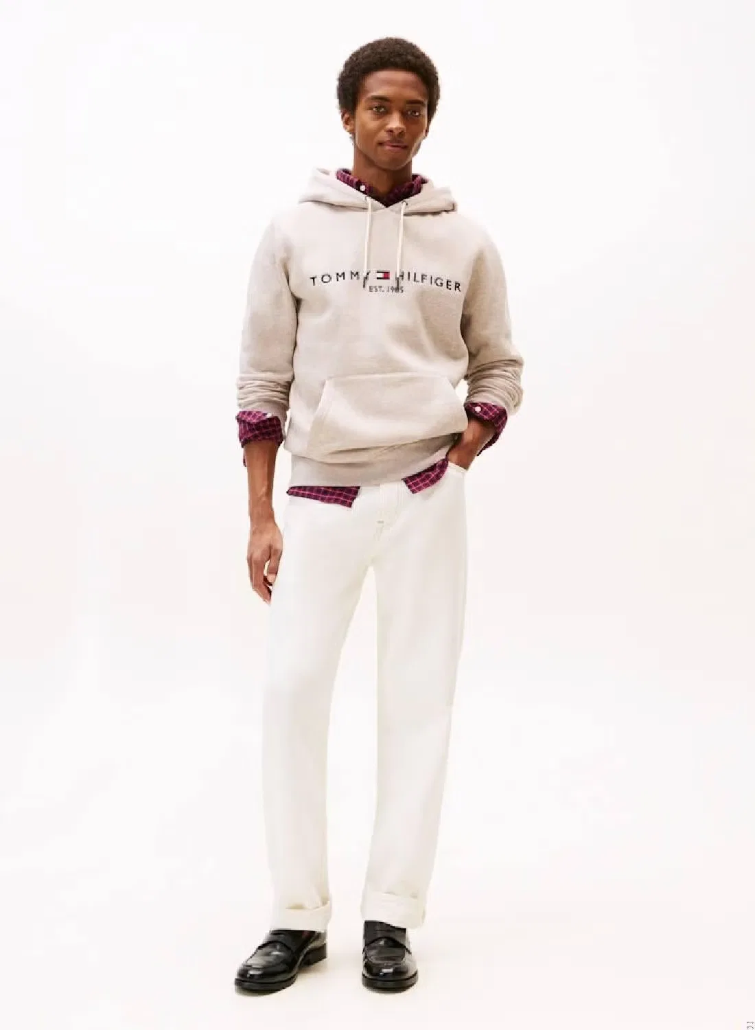 Худи с вышитым логотипом на груди, модель Logo embroidery flex fleece, Tommy Hilfiger, серый меланж — фото 3