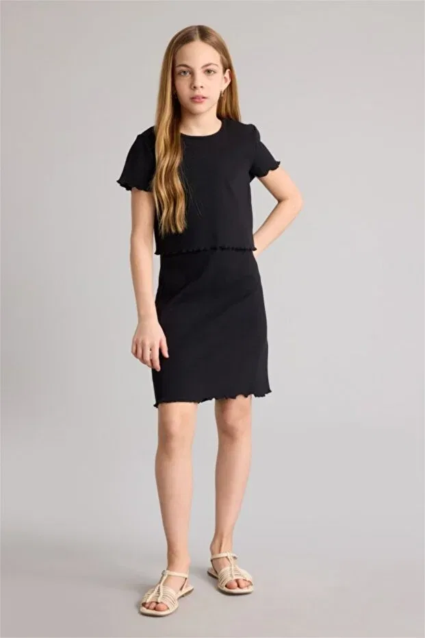 Детское платье для девочек ребристое комплект из 2 предметов Corded Fabric Ribbed Knit Defacto, Black Bk27 — фото 3