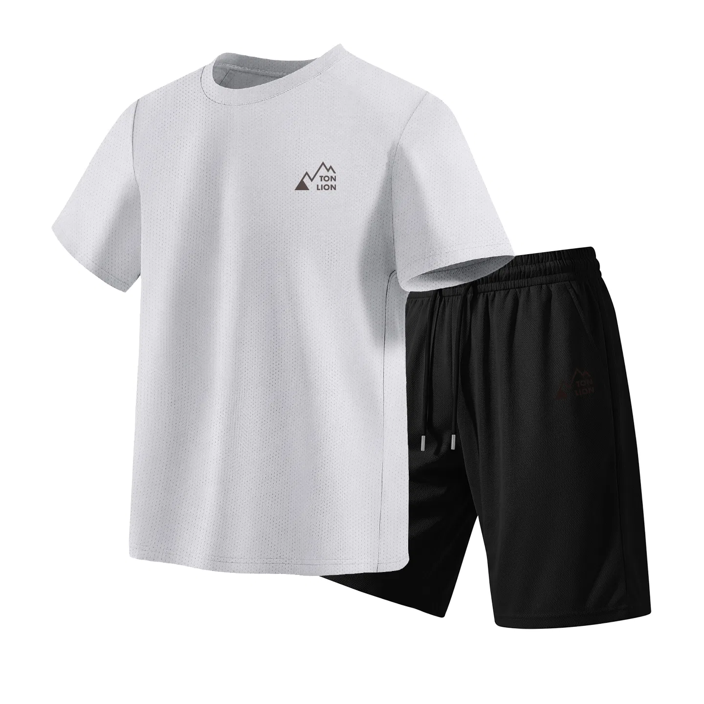 Детский комплект из футболки и шорт Ice Silk Cooling Quick-Drying Breathable Basic Versatile Short-Sleeve T-Shirt Tonlion, Цвет Light Gray And Black