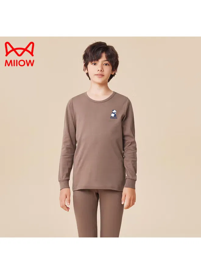 Комплект детского белья из хлопка с высоким воротом, модель Children'S Underwear Set, Miiow, кофейный — фото 3