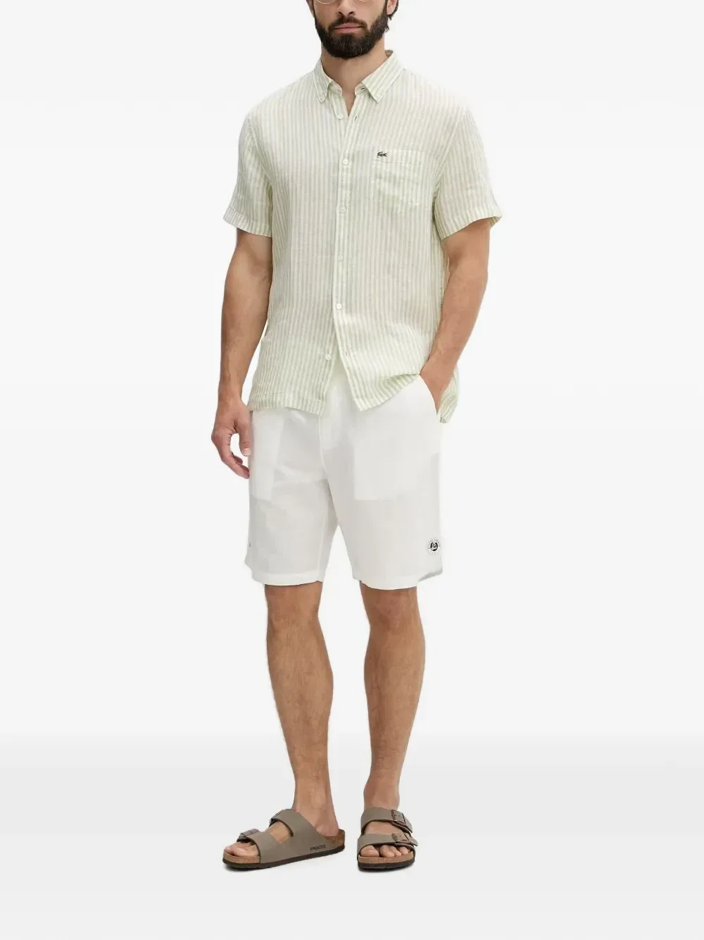 Полосатая рубашка с короткими рукавами Lacoste, зеленый — фото 2