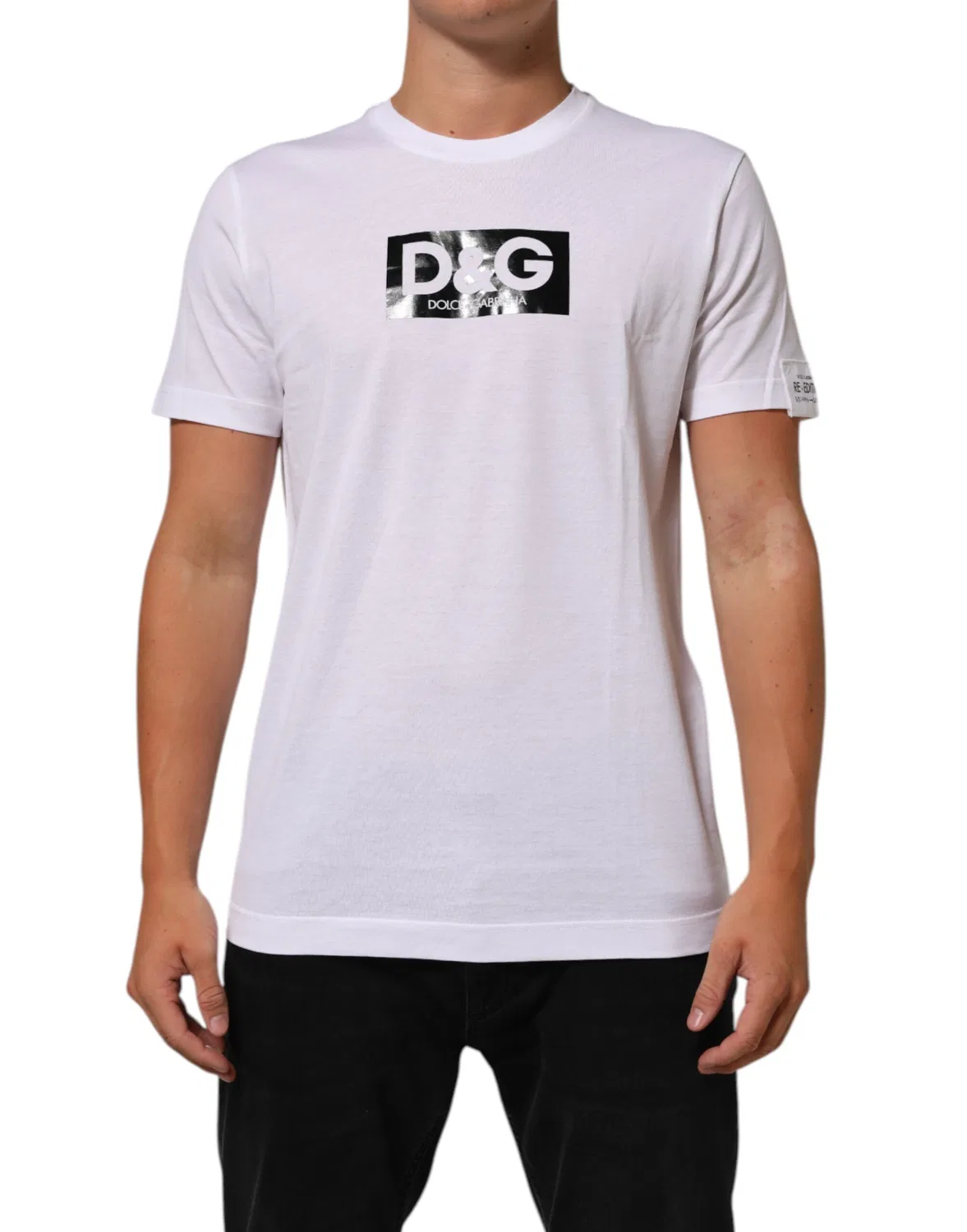 Мужская футболка с принтом логотипа White Logo Print Cotton Crew Neck Dolce & Gabbana, White — фото 2