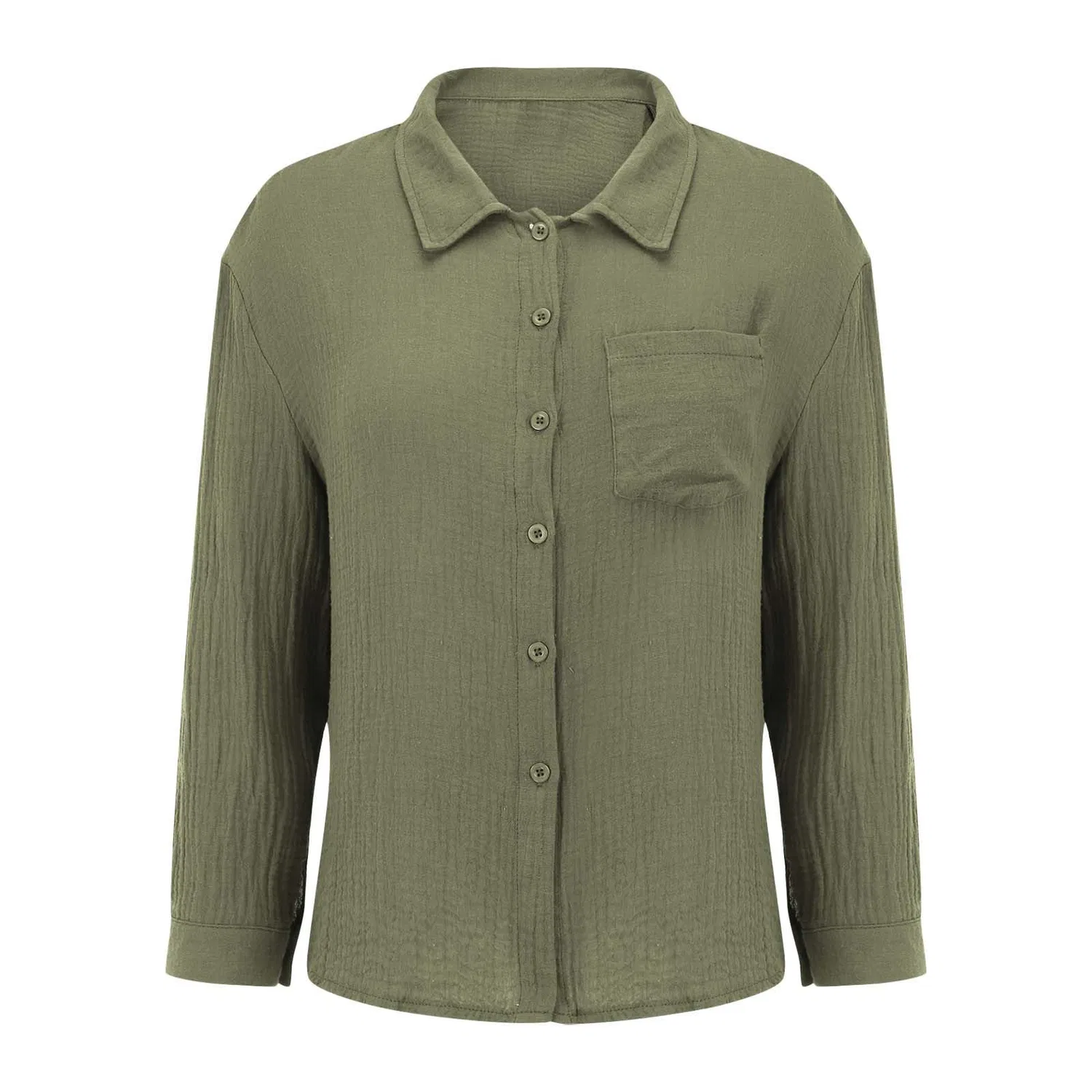Женская льняная блузка с длинным рукавом, Army Green — фото 4