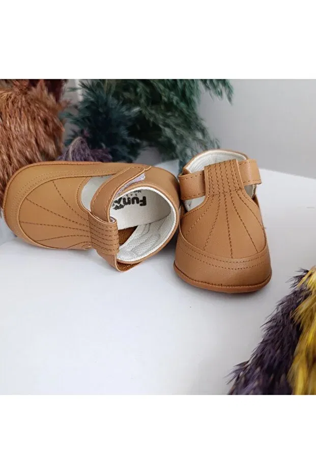 Детские пинетки для девочек и мальчиков из экокожи Minilkabebe Elegance 7387 Funny, Taba — фото 3