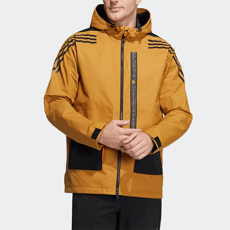 Худи спортивное тренировочное с капюшоном Adidas, коричневый — фото 3