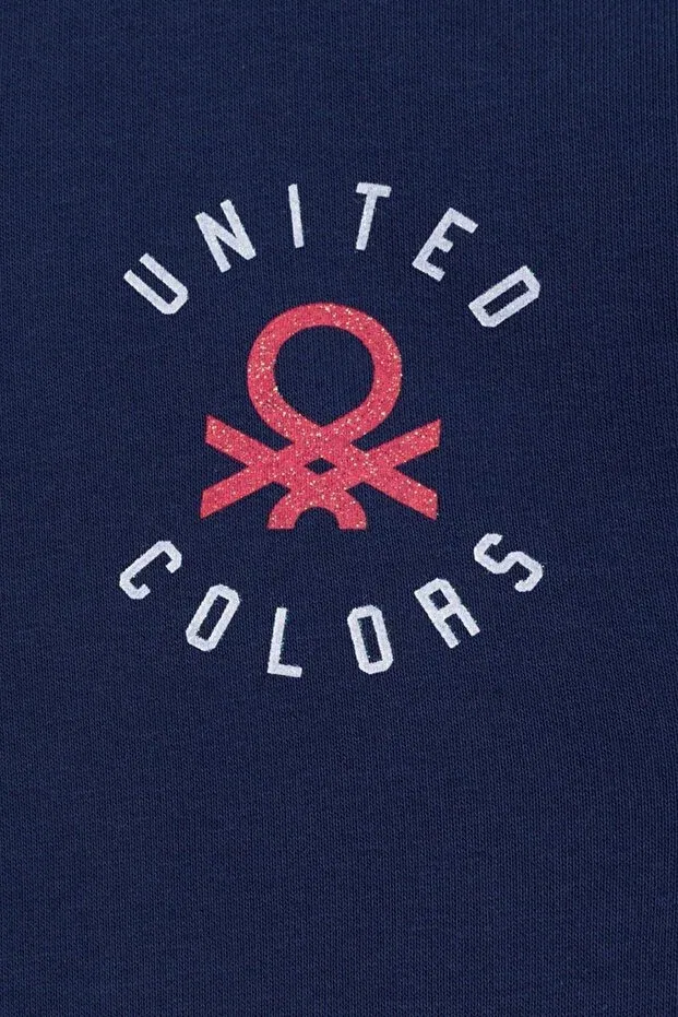 Детский вязаное кардиган с принтом для девочек Benetton, Navy Blue — фото 3