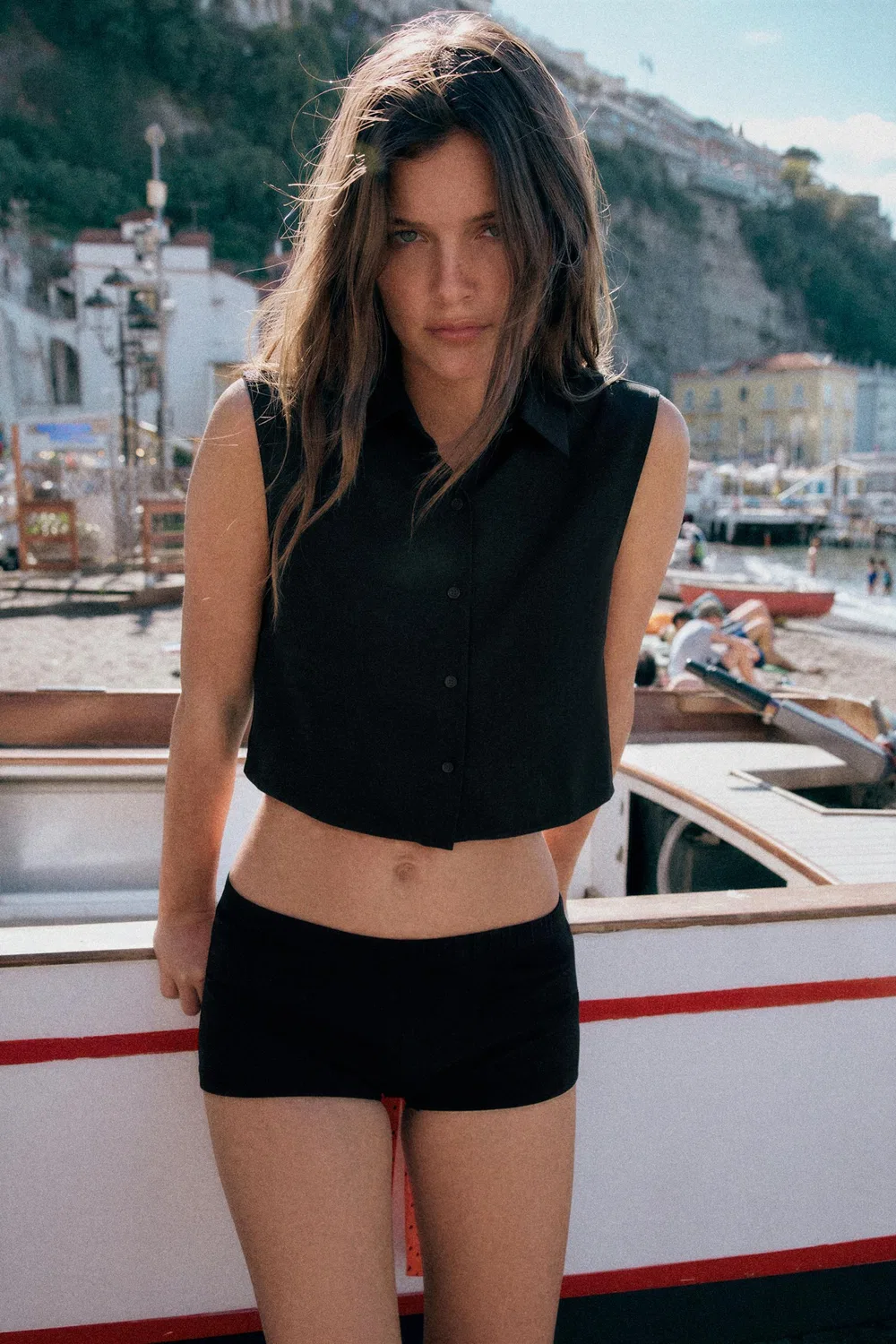 Топ из поплина с объемной спинкой ZARA, Black