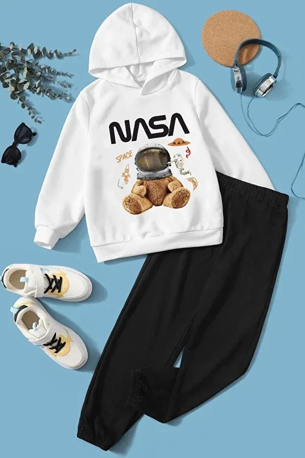 Детский комплект спортивного костюма для девочек с принтом Nasabear Trendypassion, White