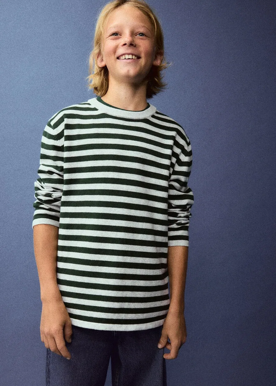 Детский свитер MANGO KIDS 'WALLY' темно-зеленого и белого цвета — фото 2
