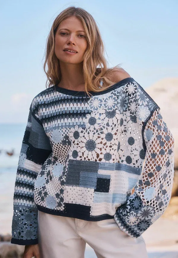 Джемпер вязаный, свободный, Jumper Next Floral, синий — фото 2