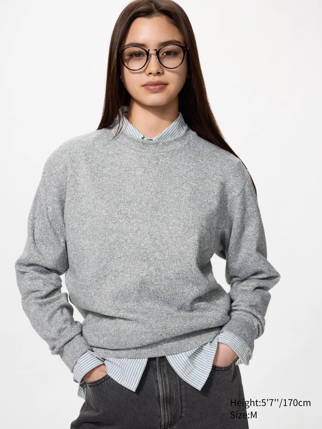 Футболка трикотажная флисовая Uniqlo, с длинным рукавом, кремовый — фото 3