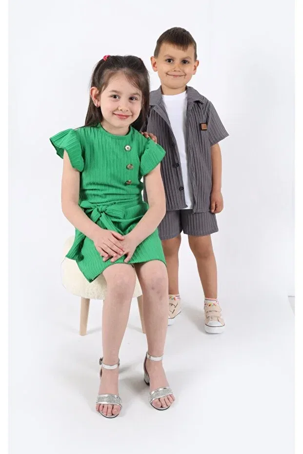 Детское платье для девочек с коротким рукавом Sax Blue Girls' Princess Dress Aden Kids, Green Pam With A Bag — фото 4