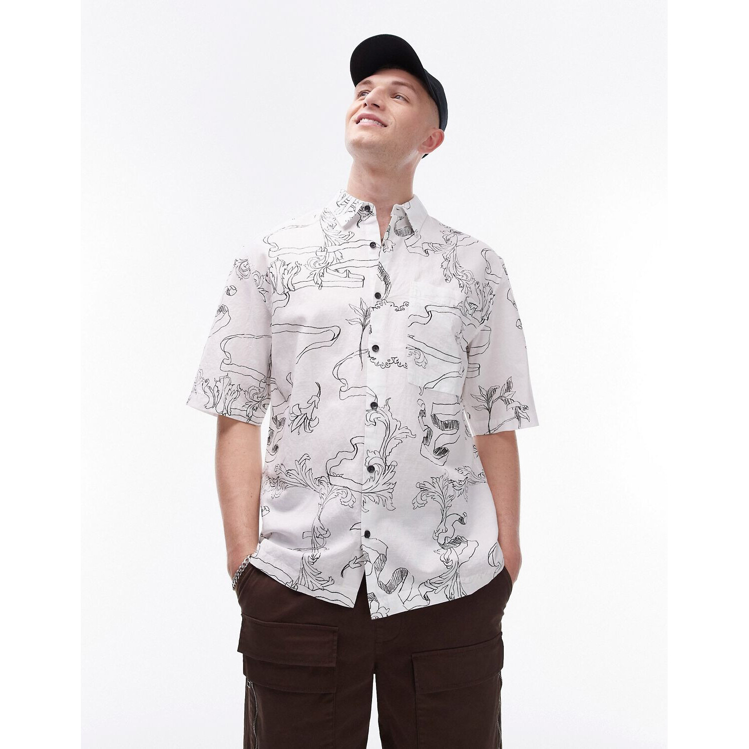 

Рубашка Topman Short Sleeve Relaxed Printed Linen Blend Mix, белый