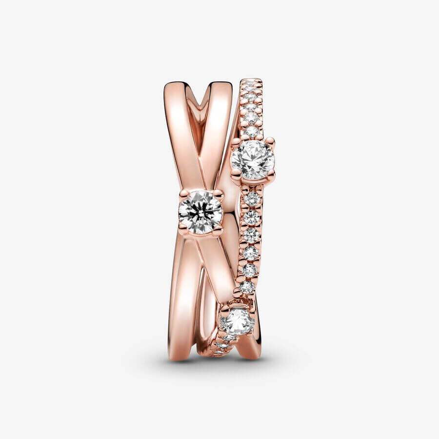 Кольцо Pandora Timeless Sparkling Triple Band, розовое золото — фото 3