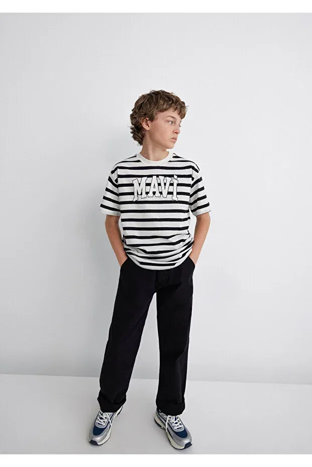 Детская футболка с принтом Logo Printed Black Striped Regular Fit Mavi, White 84041