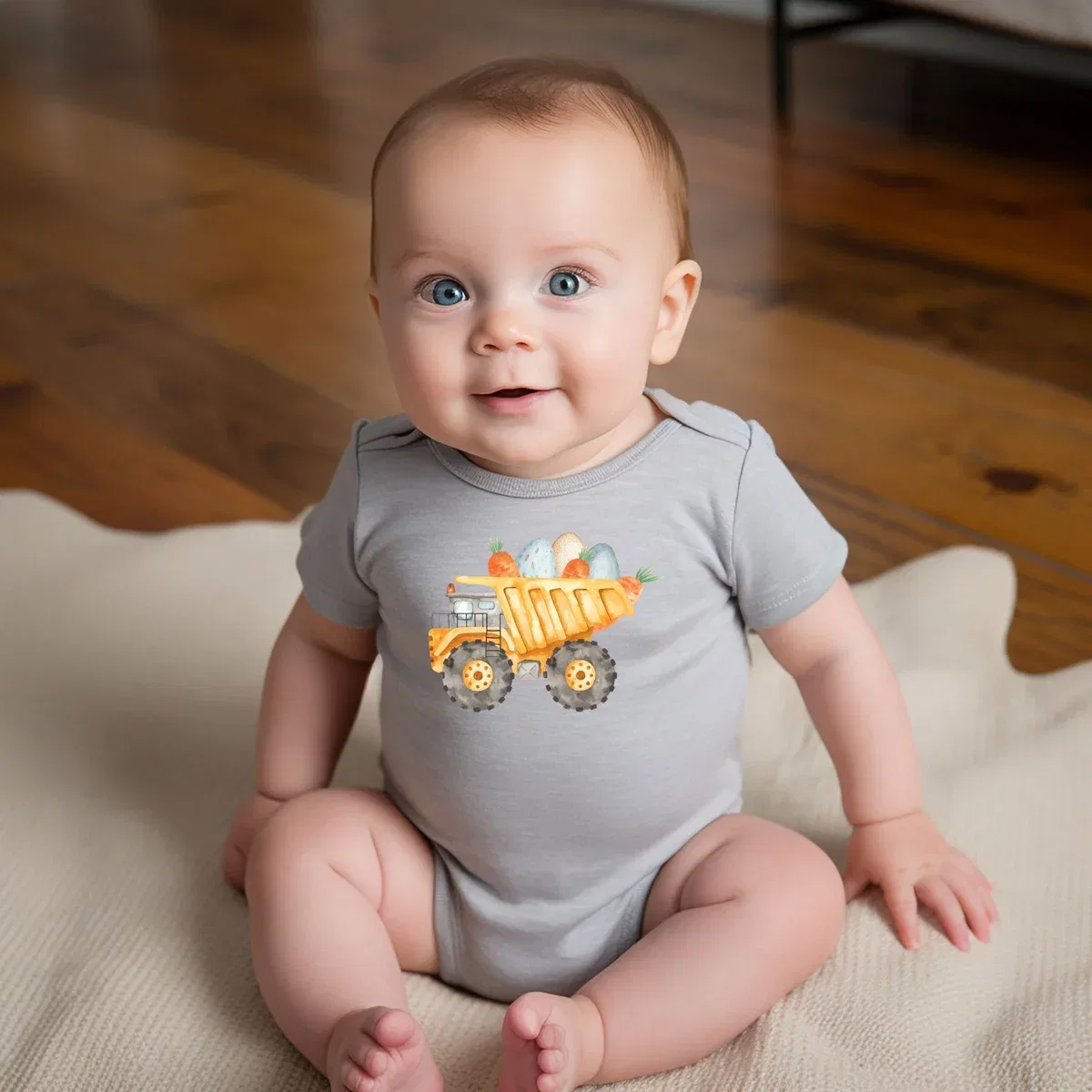 Детское боди с коротким рукавом с принтом Easter Dump Truck The Juniper Shop, Heather Grey
