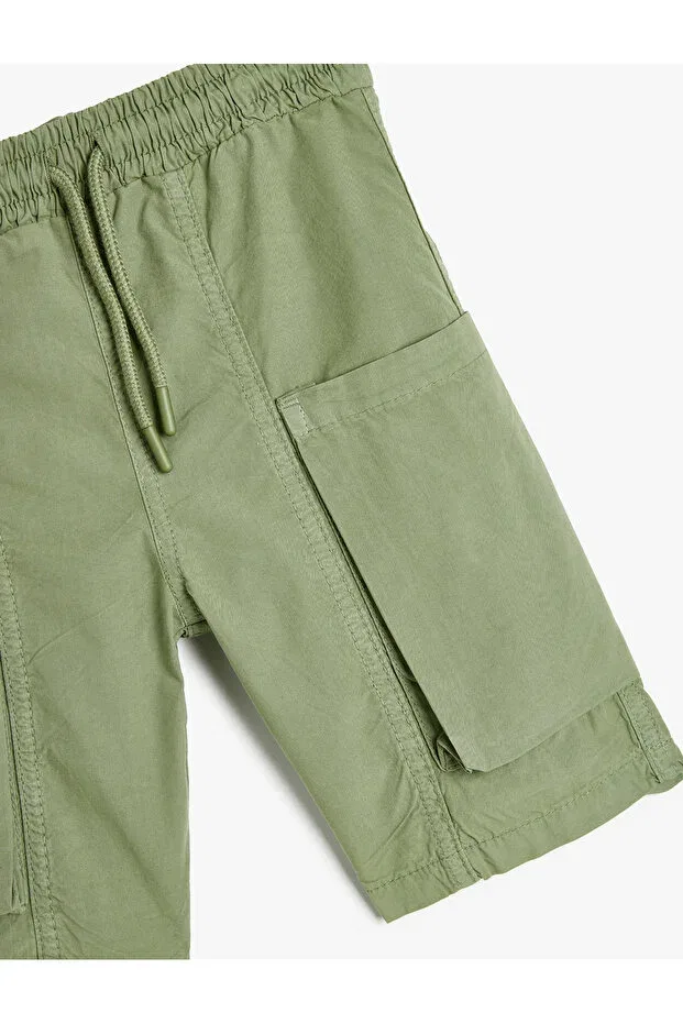 Детские шорты для мальчиков с карманами Cargo pocket detailed cotton shorts with tie waist Koton, Khaki — фото 3