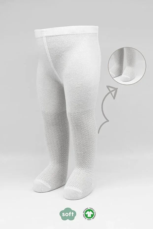 Детские колготки для девочек хлопковые Organic Baby Girl Child Soft Rice Embossed Pattern Combed Cotton Pantyhose Bistyle, White