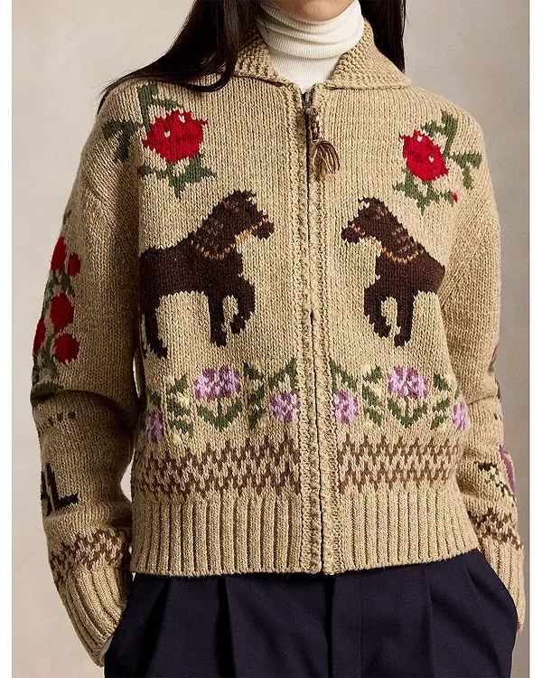 Женский свитер с шальным воротником Intarsa knit shawl cardigan sweater Ralph Lauren, Classic Tan — фото 4