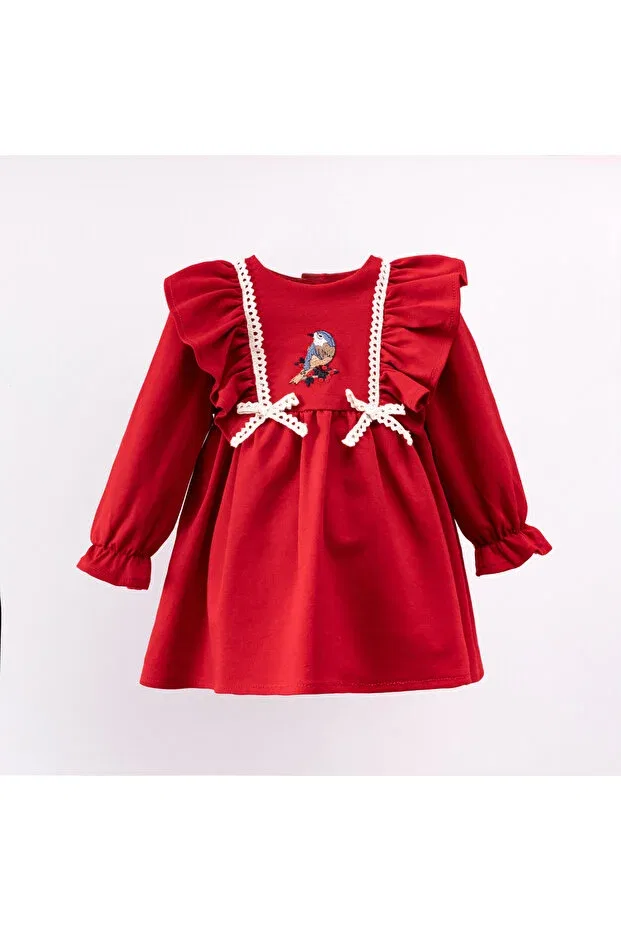 Детское платье для девочек с вышивкой Bird Embroidery Dress Cumino, Red