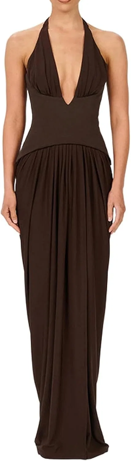 Женское платье-макси без рукавов с запа́хом, модель Sexy Deep V Neck Ruched Slit