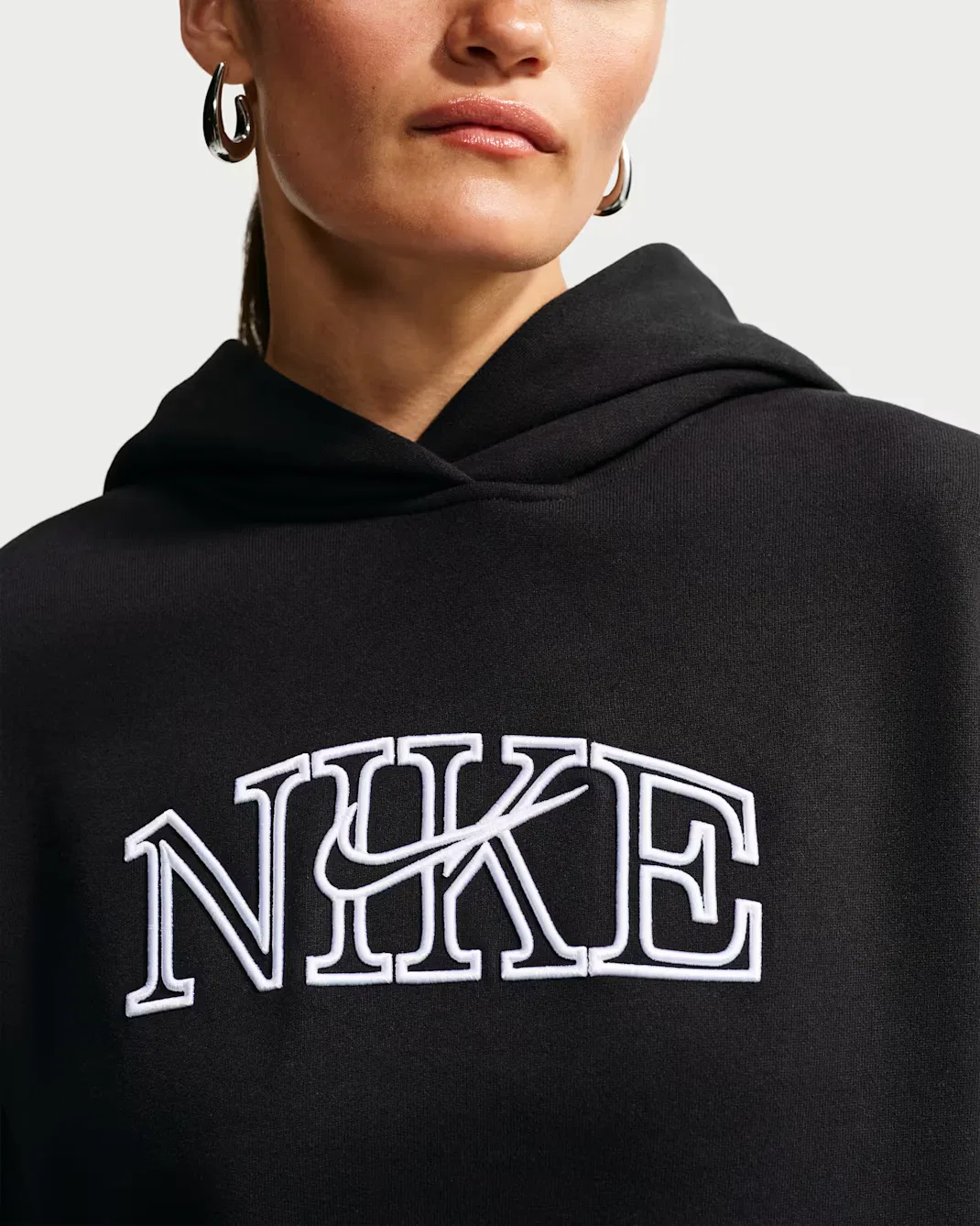 Женская объемная толстовка с логотипом Nike Studio Fleece Medium Weight "Graphic Pack", Total Black/White — фото 3