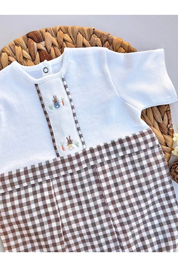 Детский комбинезон для девочек хлопковый Pötikare soft series hand embroidered carrot rabbit summer baby romper Mama Miel Baby, Brown — фото 3