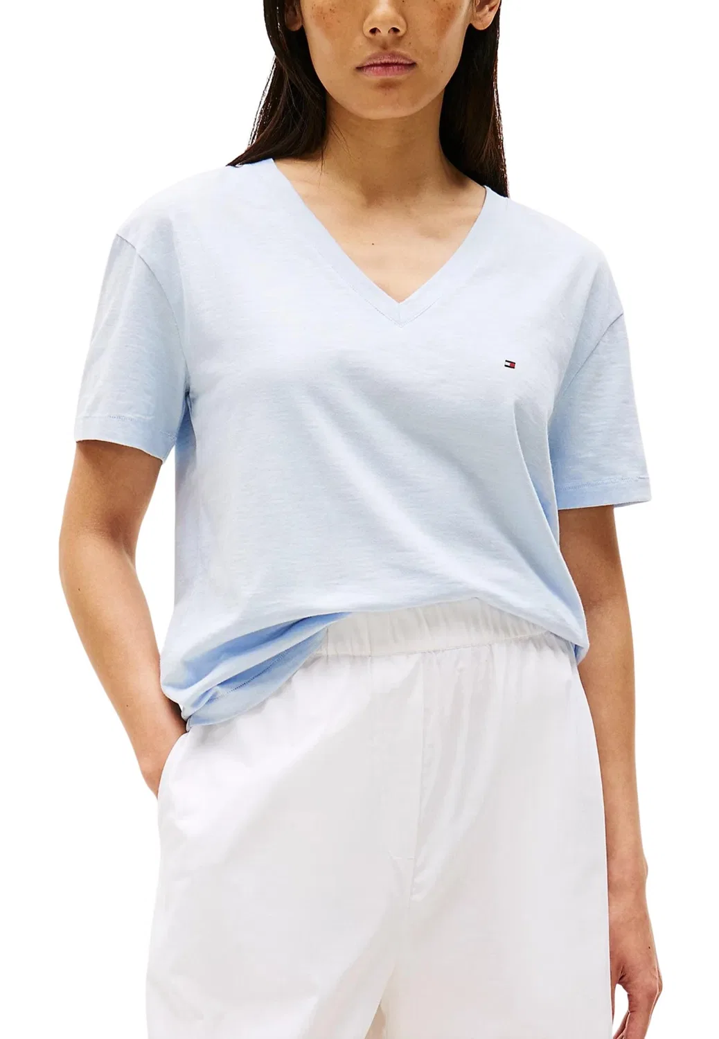 Женская футболка с коротким рукавом и V-образным вырезом Tommy Hilfiger, Light Blue