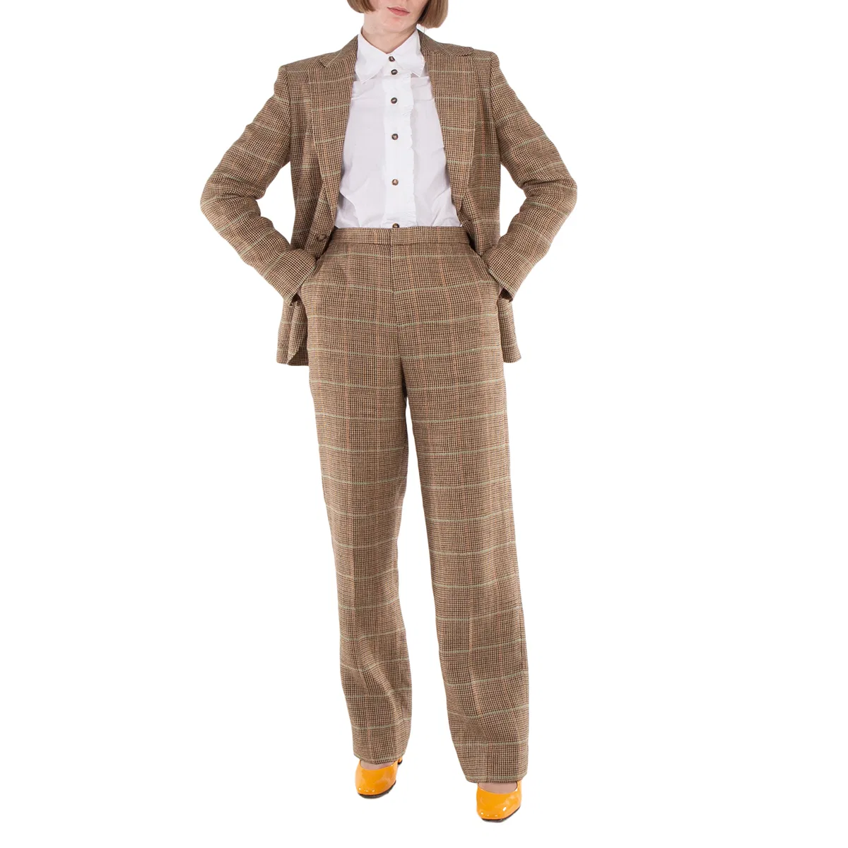 Брюки прямого кроя с принтом Straight-Leg Plaid Linen-Silk Trouser Polo Ralph Lauren, Brown — фото 4