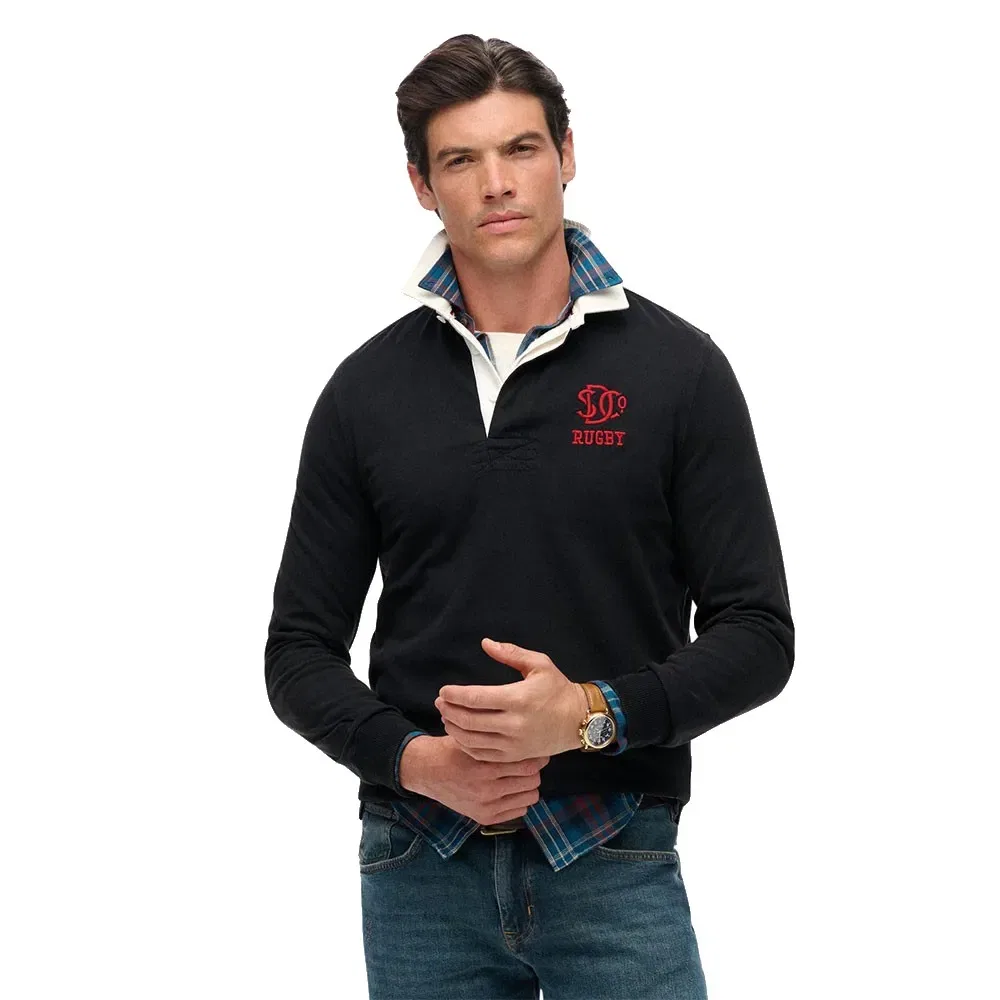 Поло с длинным рукавом Vintage Athletic Rugby Superdry, черный