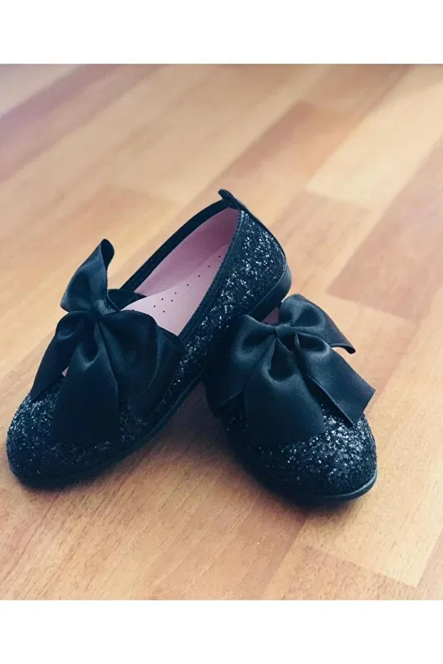 Детские балетки блестящие с бантиком Gala, Black
