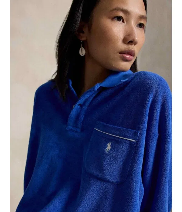 Женская футболка-поло с длинным рукавом хлопковая Polo Relaxed Fit Polo Ralph Lauren, Blu Marino — фото 4