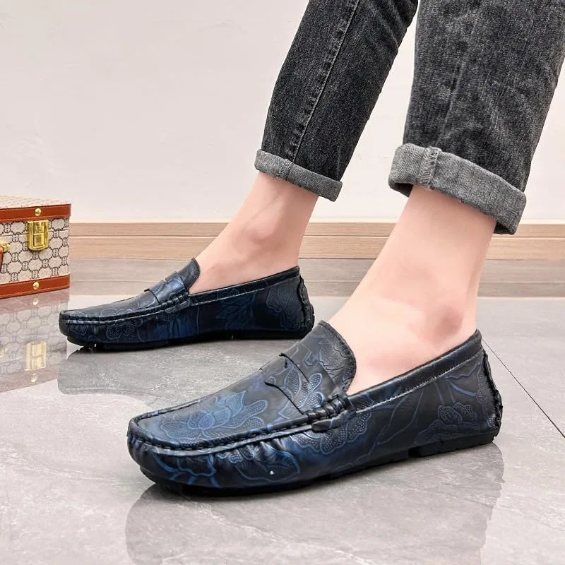 Лоферы с цветочным принтом из нубуковой кожи, Square Toe, Black Blue PUGHGAETZF — фото 4