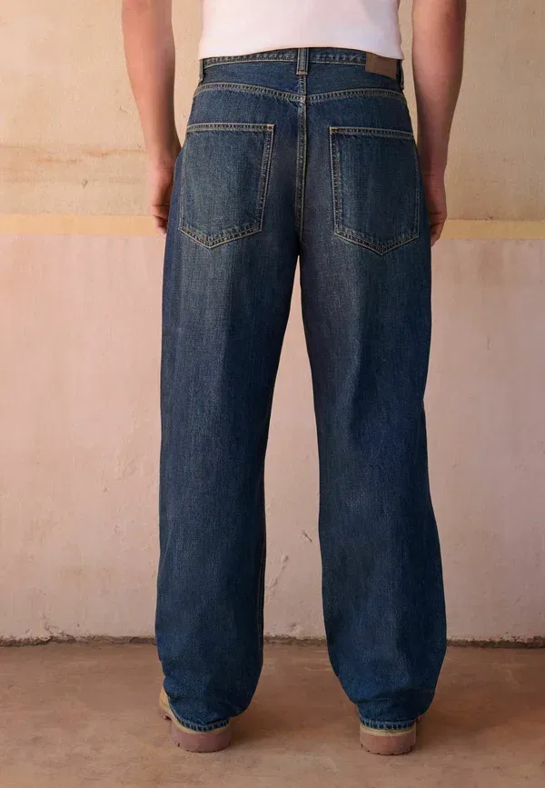 Джинсы свободного кроя Next, Baggy fit authentic washed jeans, темный винтажный синий — фото 4