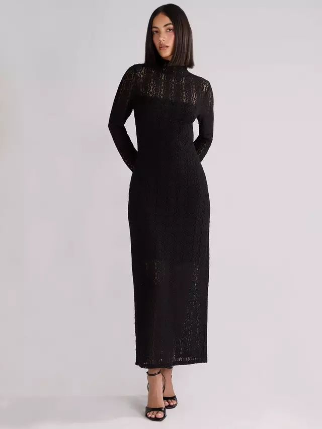 

Платье Ro&Zo Petite Lace High Neck Midi, черный